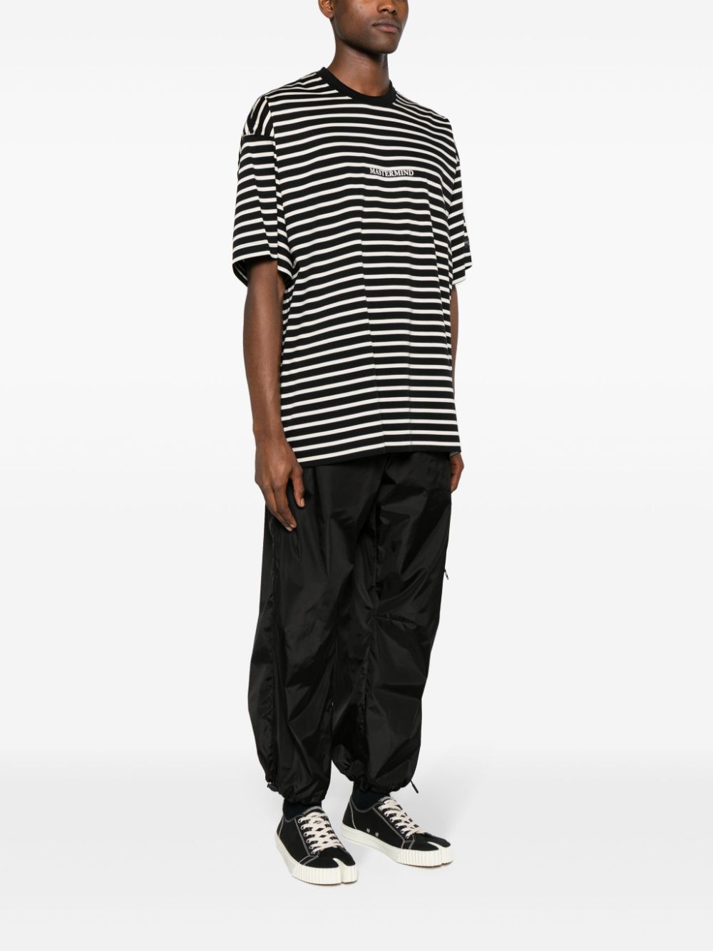 Shop Mastermind Japan Logo-print Striped T-shirt In Black