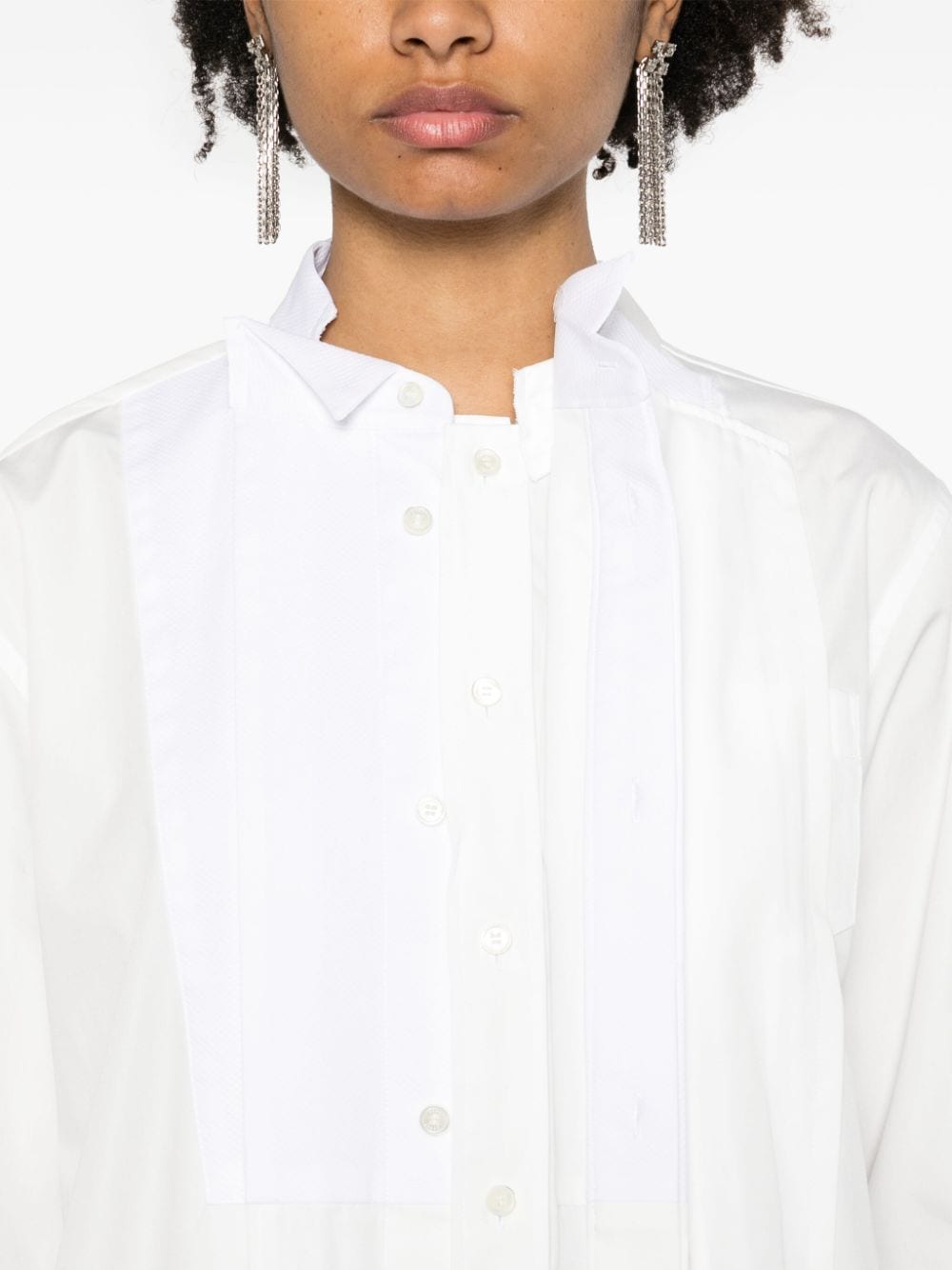 Shop Sacai Asymmetric-neck Pleated Shirt In White