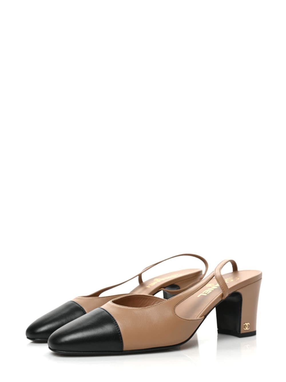 Pre-owned Chanel Cap Toe Cc Slingback Pumps In Brown