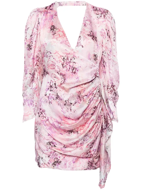 iro dress pink Iro Women's Ruched Floral Print V-Neck Dress in Pink