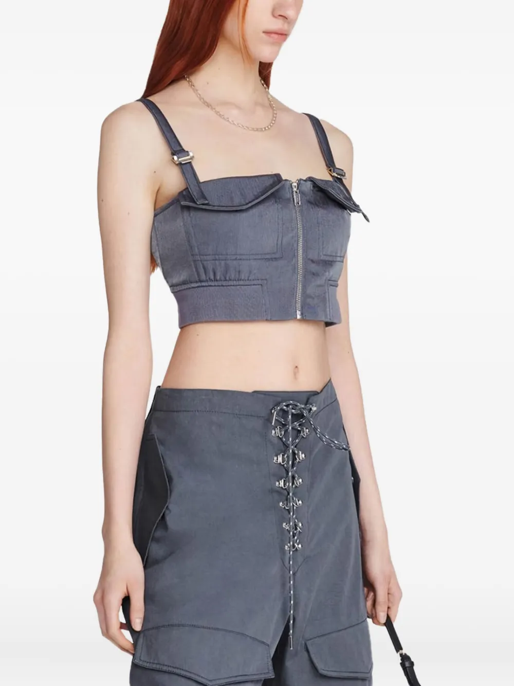 Dion Lee Cropped bustier-top met rits Grijs
