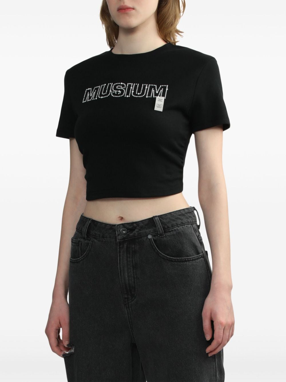 Shop Musium Div. Logo-appliqué Cotton Cropped T-shirt In Black