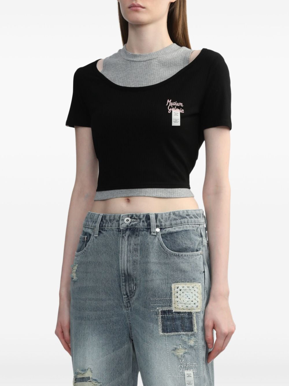 Shop Musium Div. Layered Cropped T-shirt In Black