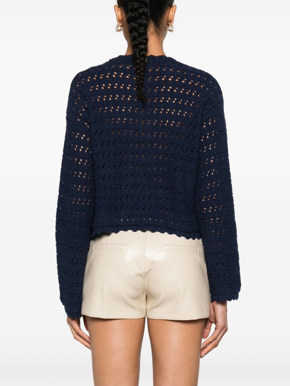 Shop Twinset Crochet-knit Cotton Jumper In Blue