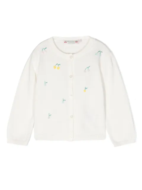 Bonpoint cherry-embroidered cotton cardigan