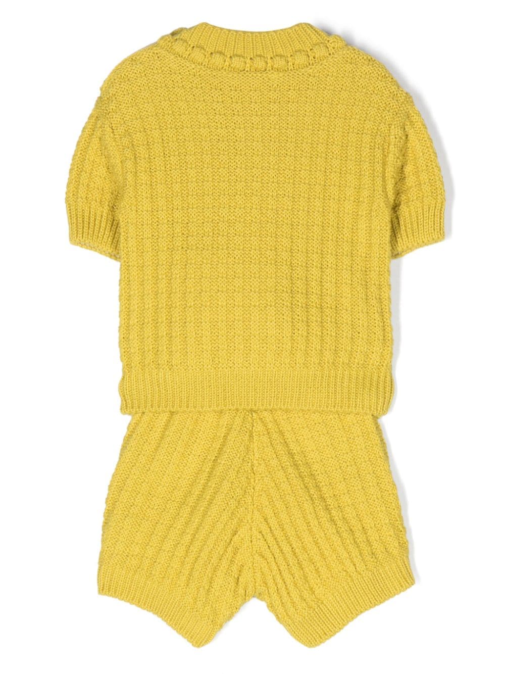 Shop Elisabetta Franchi La Mia Bambina Knitted Cotton Shorts Set In 黄色