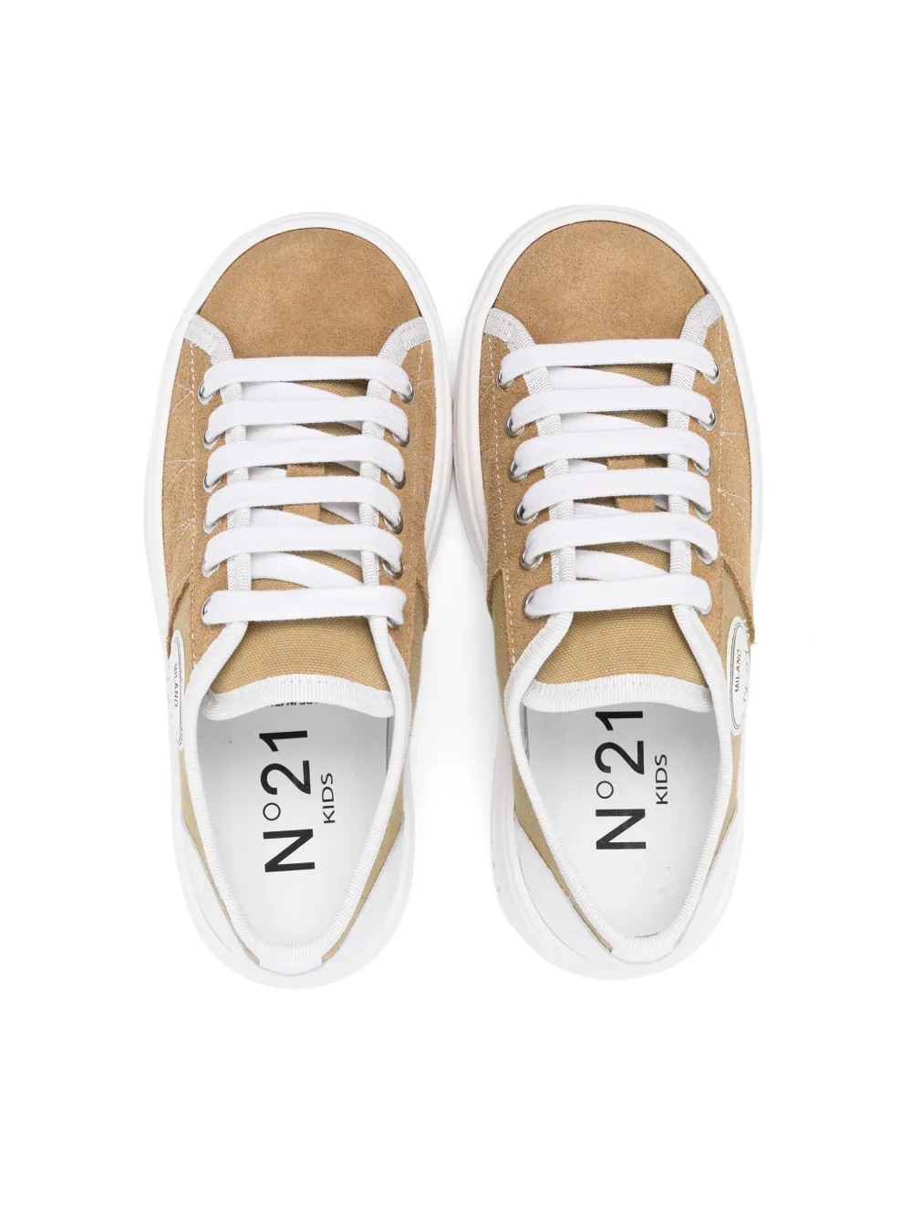 Shop N°21 Logo-patch Canvas Sneakers In Neutrals