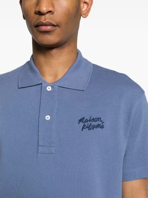 Maison Kitsune logo embroidered Cotton Polo Shirt Blue FARFETCH AO