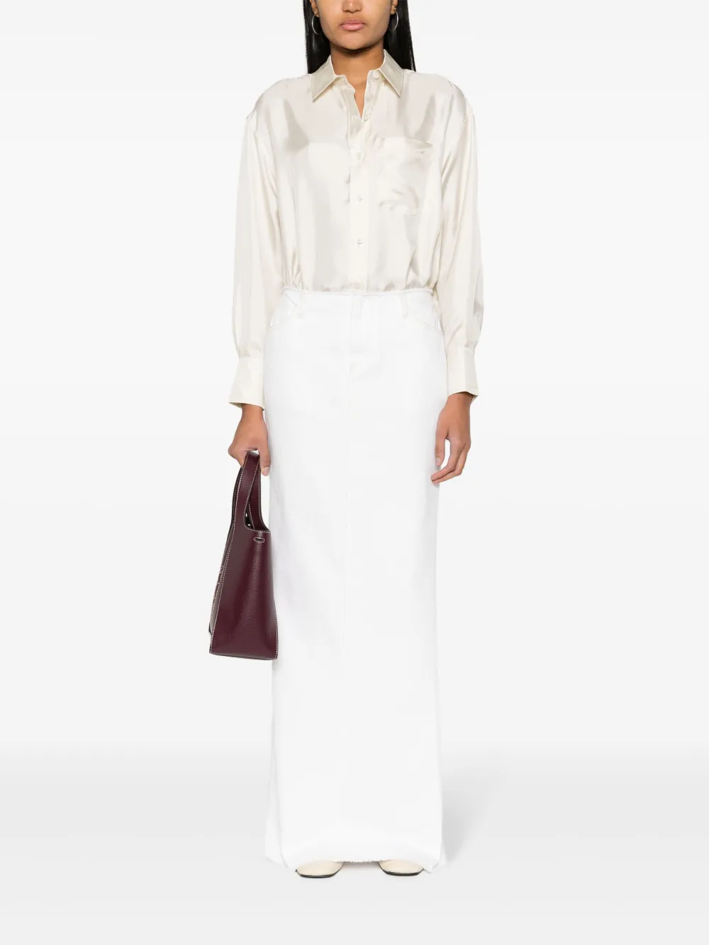Calvin Klein Zijden blouse met uitgesneden detail - Beige