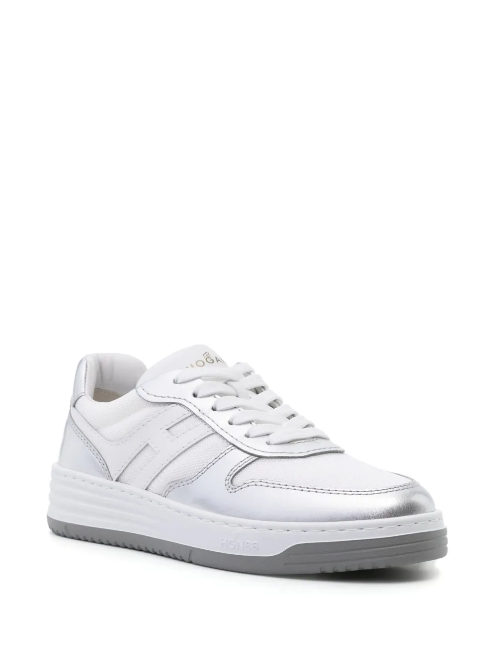 Shop Hogan 630 Metallic-panelled Sneakers In White