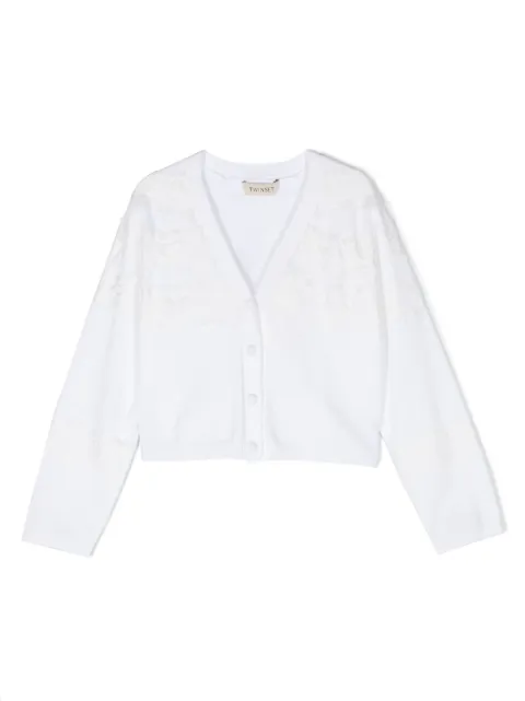 TWINSET Kids logo-plaque floral-lace cardigan