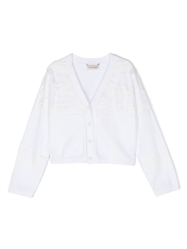 TWINSET Kids logo-plaque floral-lace cardigan - White