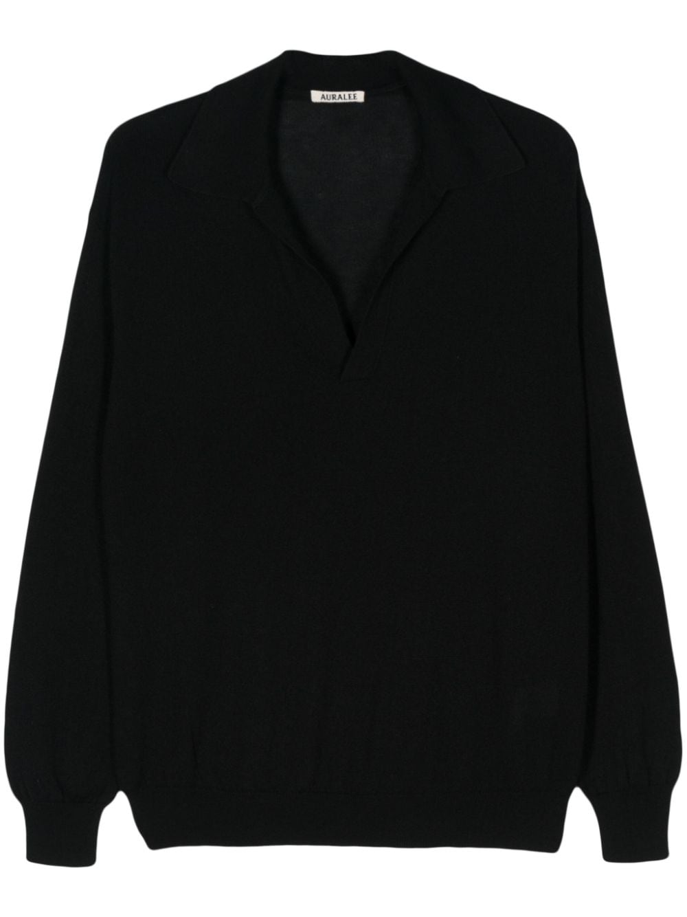 Shop Auralee Fine-knit Polo Shirt In Black