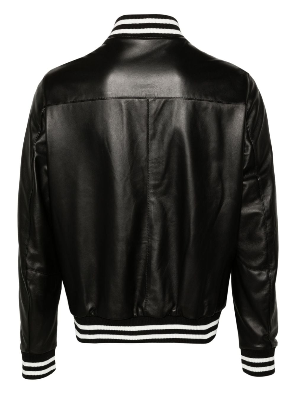 Shop Low Brand Baseball-collar Leather Bomber Jacket In 黑色