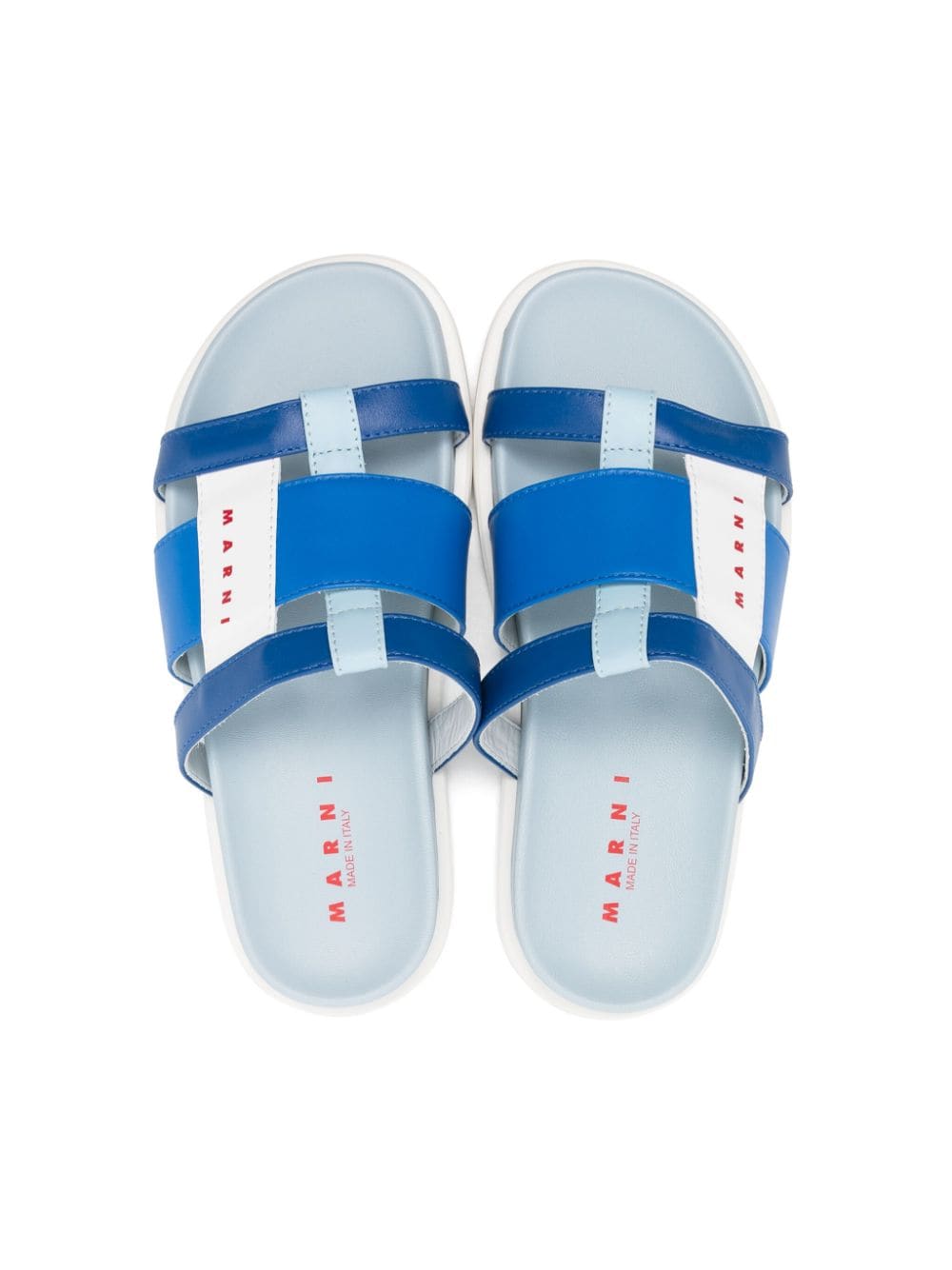 Shop Marni Logo-print Leather Slides In Blue