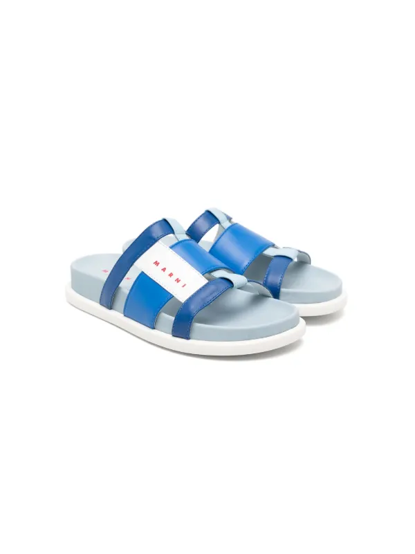 Marni Kids logo-print Leather Slides Blue FARFETCH PH