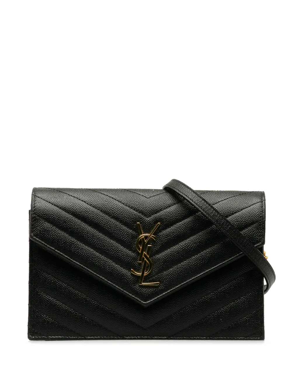 Pre-owned Saint Laurent 2017 Cassandre Envelope Wallet-on-chain In Black