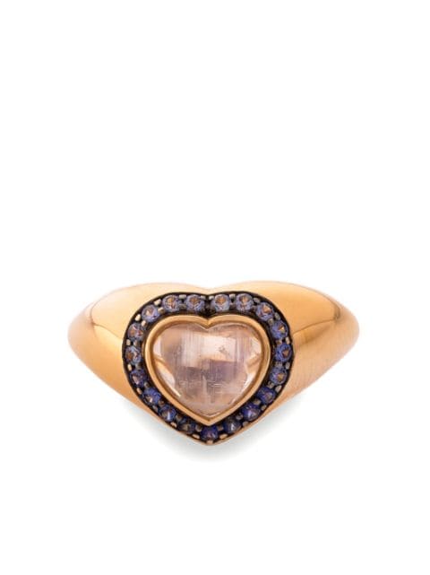 Alexandra Rosier anillo Heart en oro amarillo de 18kt con zafiro y piedra de luna