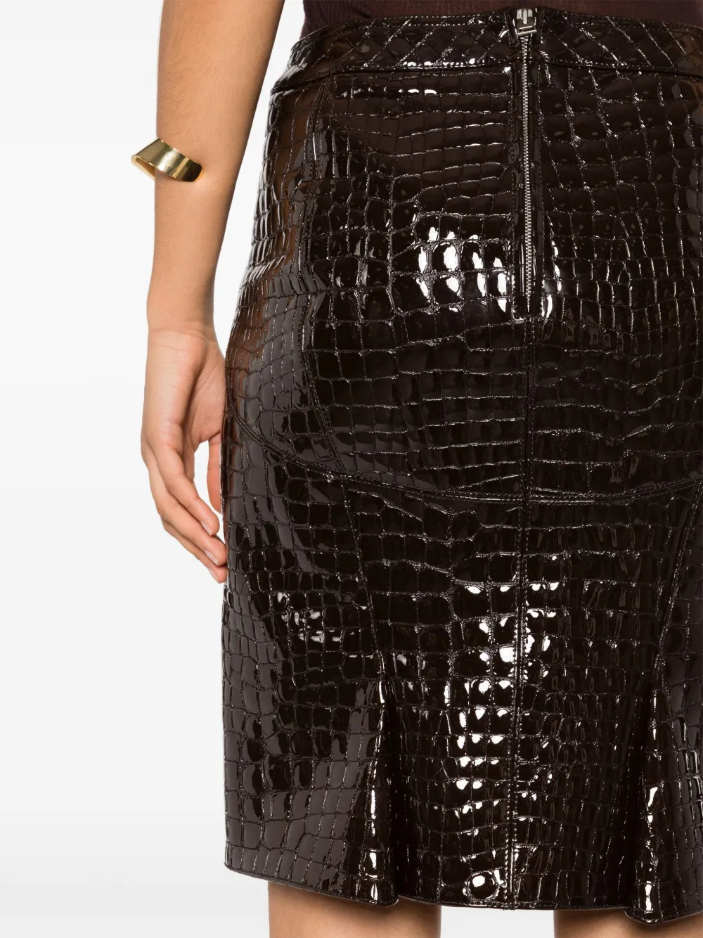 TOM FORD Leren rok met krokodillen-reliëf NERO