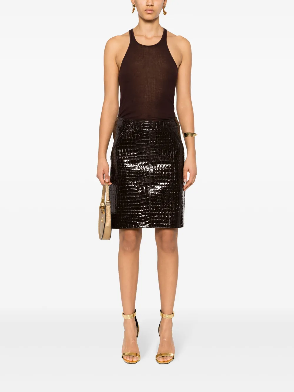 TOM FORD Leren rok met krokodillen-reliëf - NERO