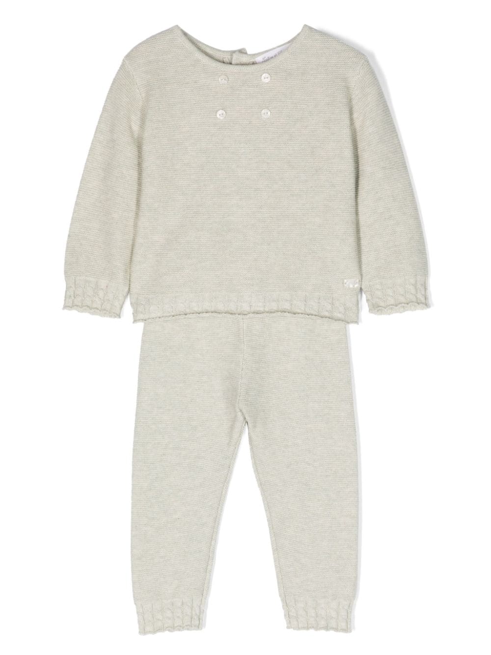 Tartine Et Chocolat Babies' Cable-knit Cotton Trousers Set In Green