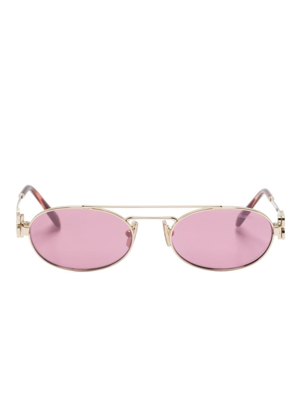 Miu Miu Logo-lettering Oval-frame Sunglasses In 粉色