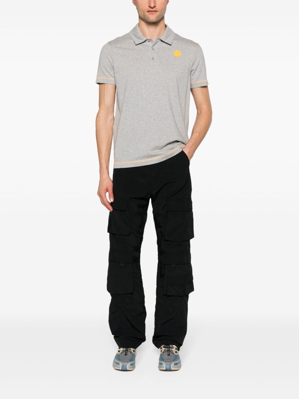 Shop Moncler Mélange-effect Polo Shirt In Grey