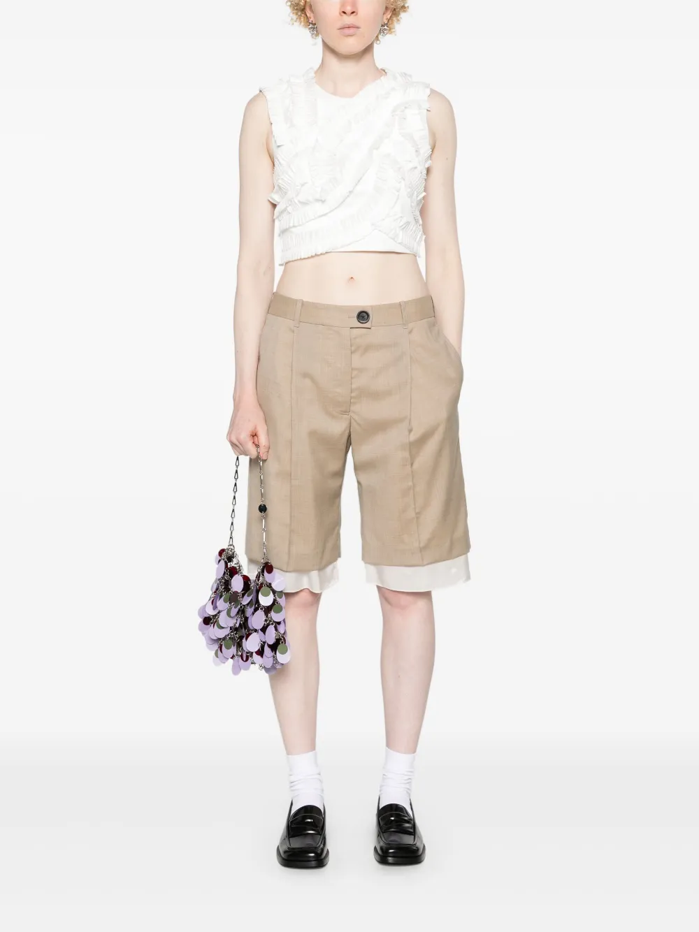 Aje Aurelia frill shell crop top - Beige