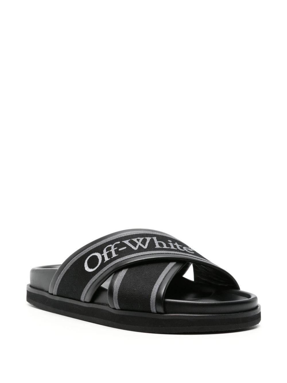 Shop Off-white Cloud Criss-cross Strap Slides In Black