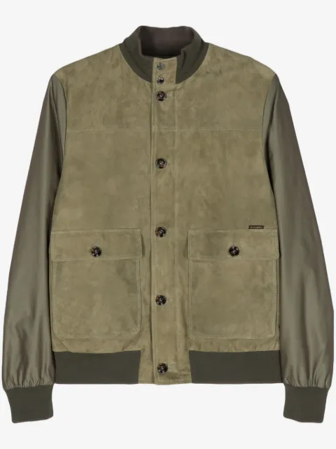 Moorer contrast-panel suede bomber jacket