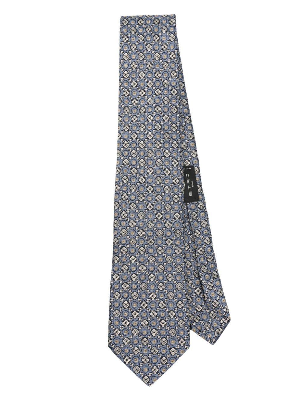 Etro Floral-jacquard Silk Tie In Blue
