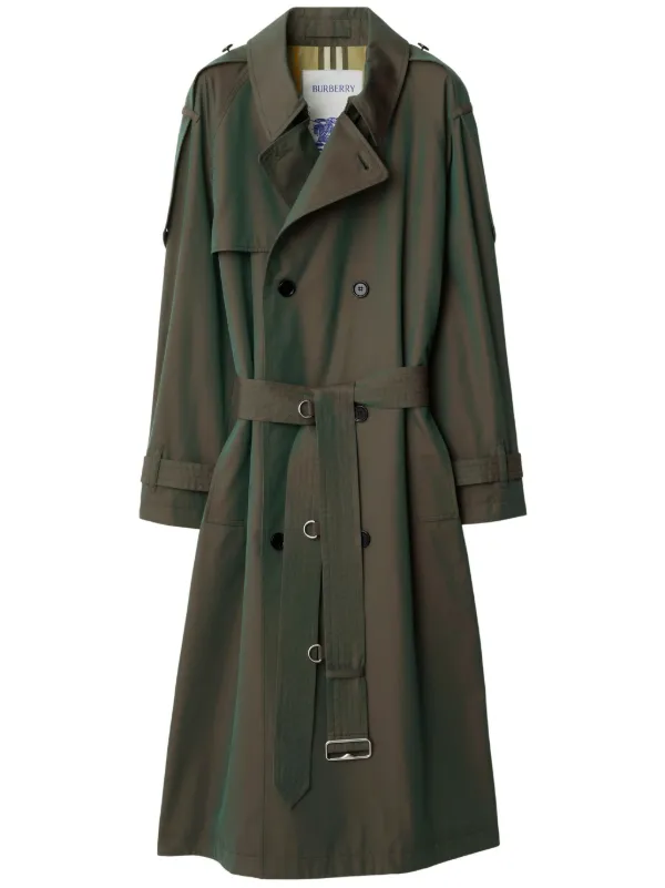 Burberry Long Cotton Trench Coat Green FARFETCH CA