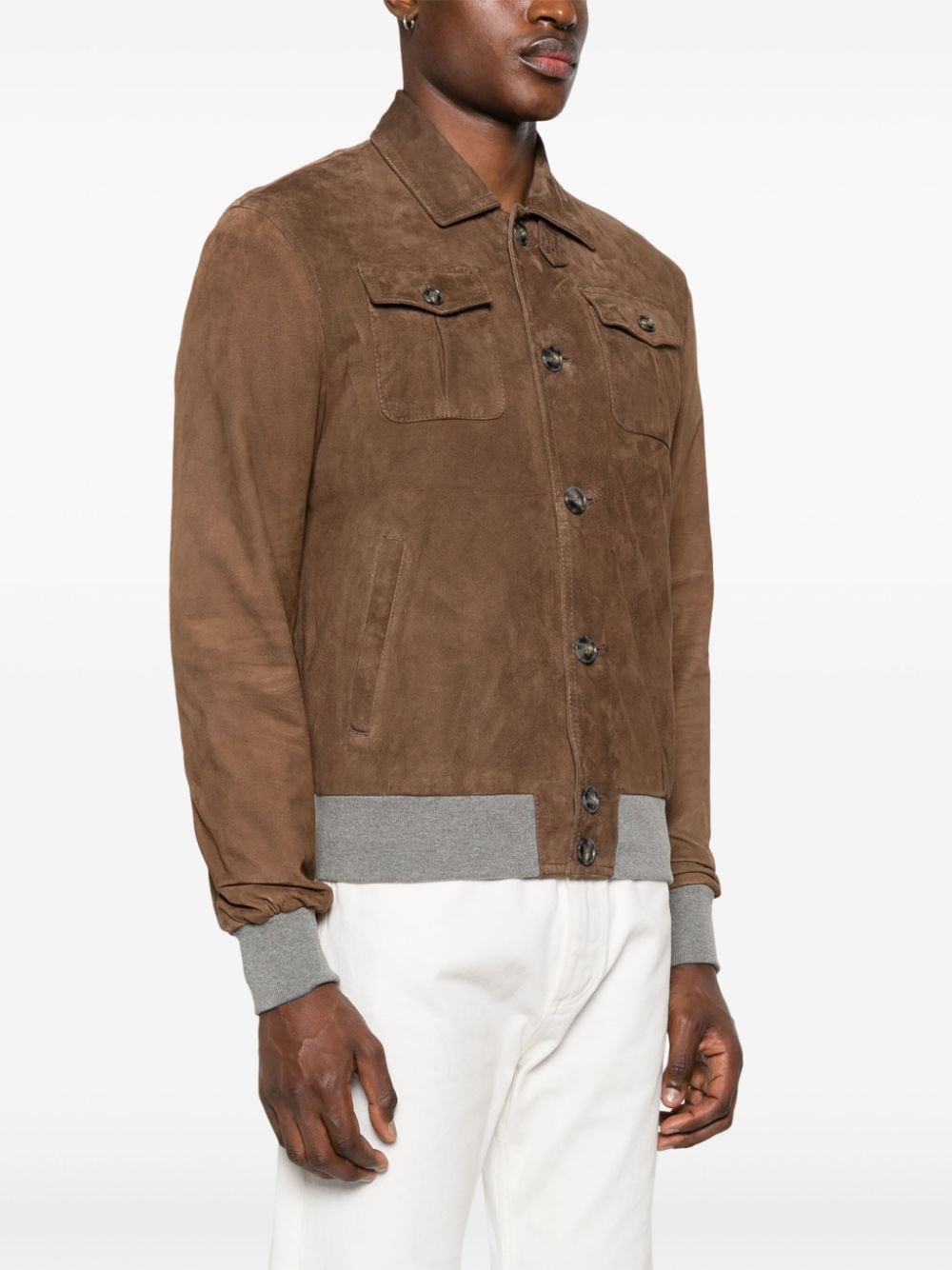 Shop Barba Suede Leather Jacket In Brown