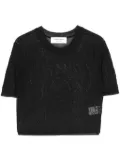 Marine Serre pointelle-knit cropped blouse - Black