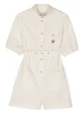 Moncler Enfant logo-patch three-quarter sleeves playsuit - Neutrals