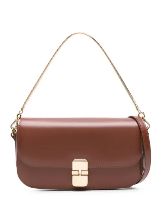 A.P.C. ゴールドチェーン　ショルダーバッグ ブラウン　赤茶色 A.P.C. Grace Chaine レザークラッチバッグ | ブラウン | FARFETCH JP