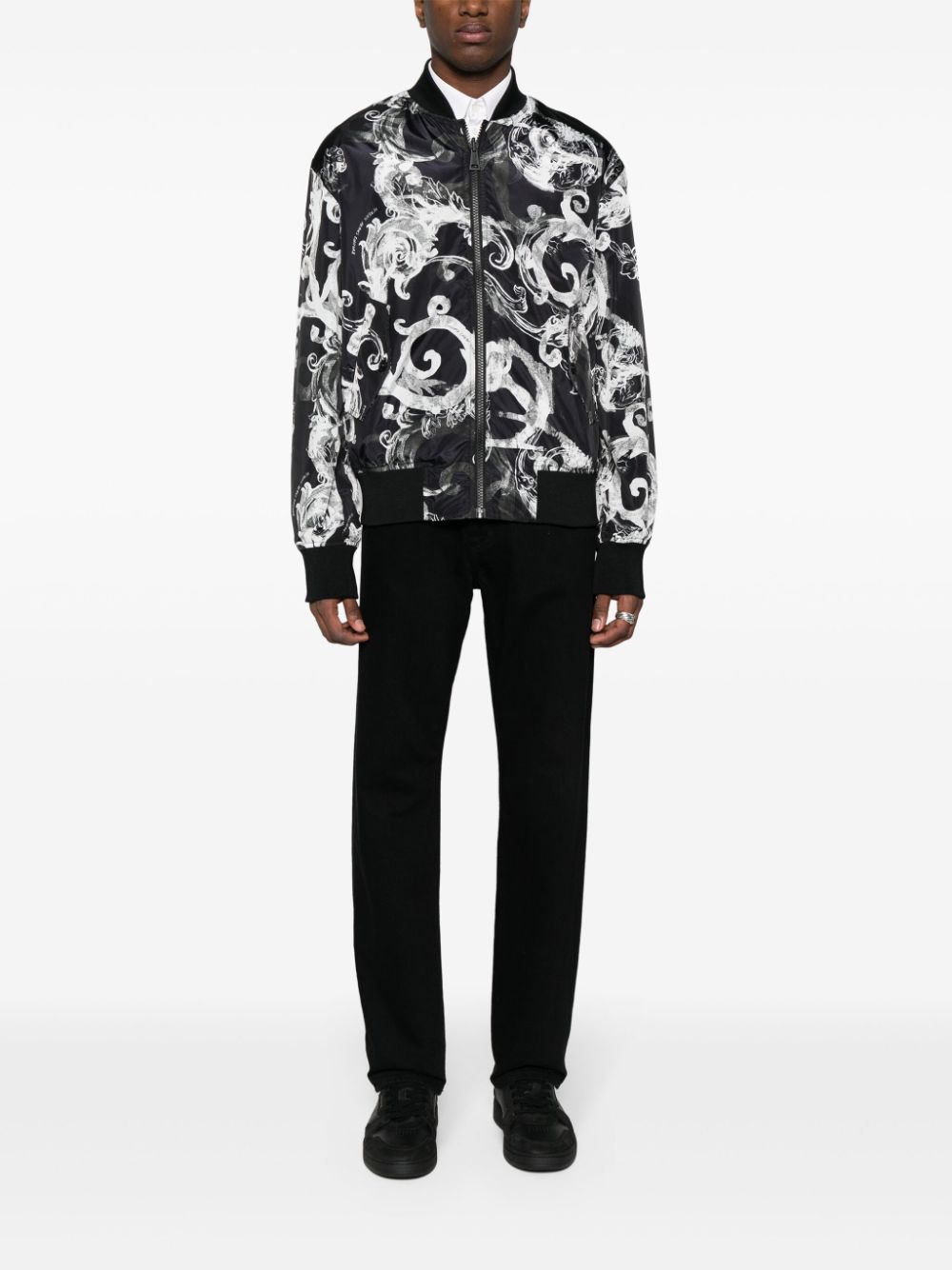 Shop Versace Jeans Couture Barocco-print Reversible Jacket In Black