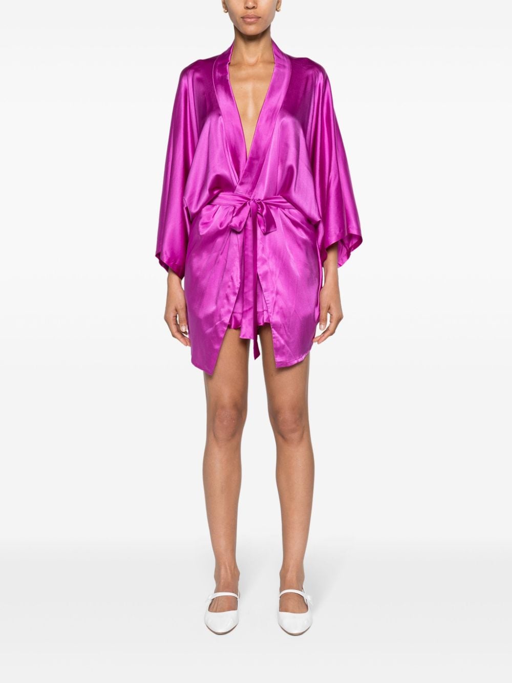 Shop Pnk Tied-waist Silk Jacket In Purple