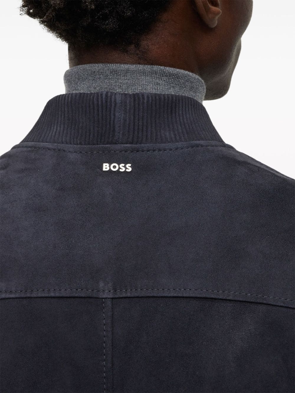 Shop Hugo Boss Suede Bomber Jacket In Blue