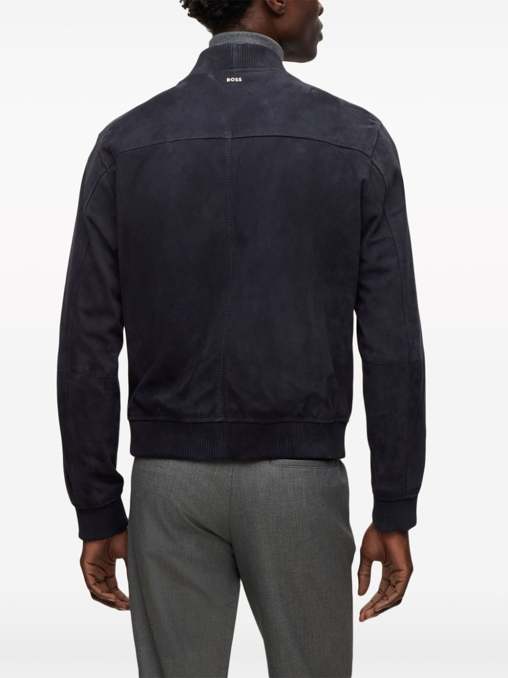 Shop Hugo Boss Suede Bomber Jacket In Blue