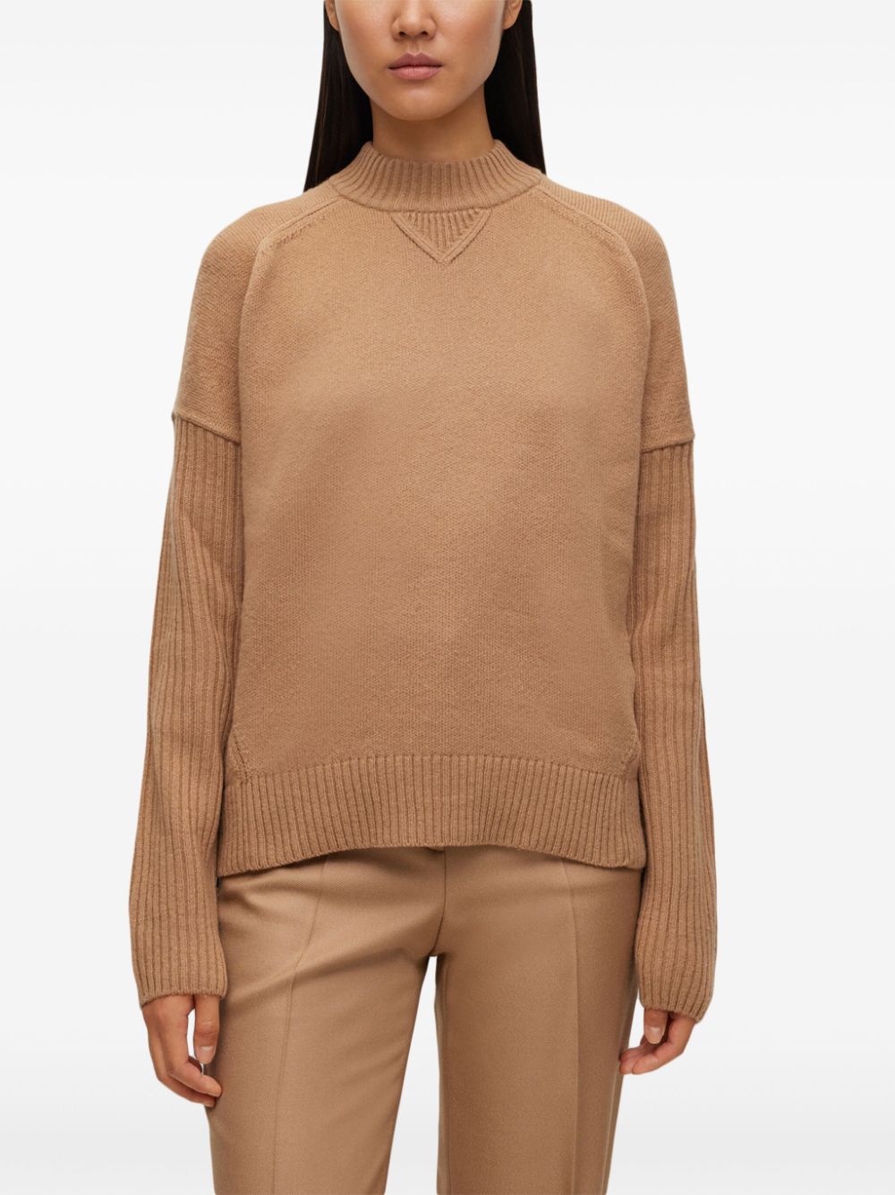 Shop Hugo Boss Crew-neck Virgin-wool Jumper In Neutrals