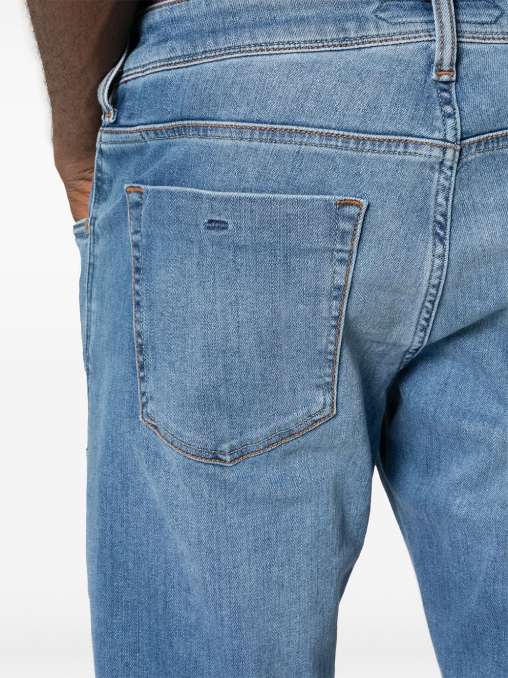 Shop Incotex Logo-patch Tapered Jeans In Blue