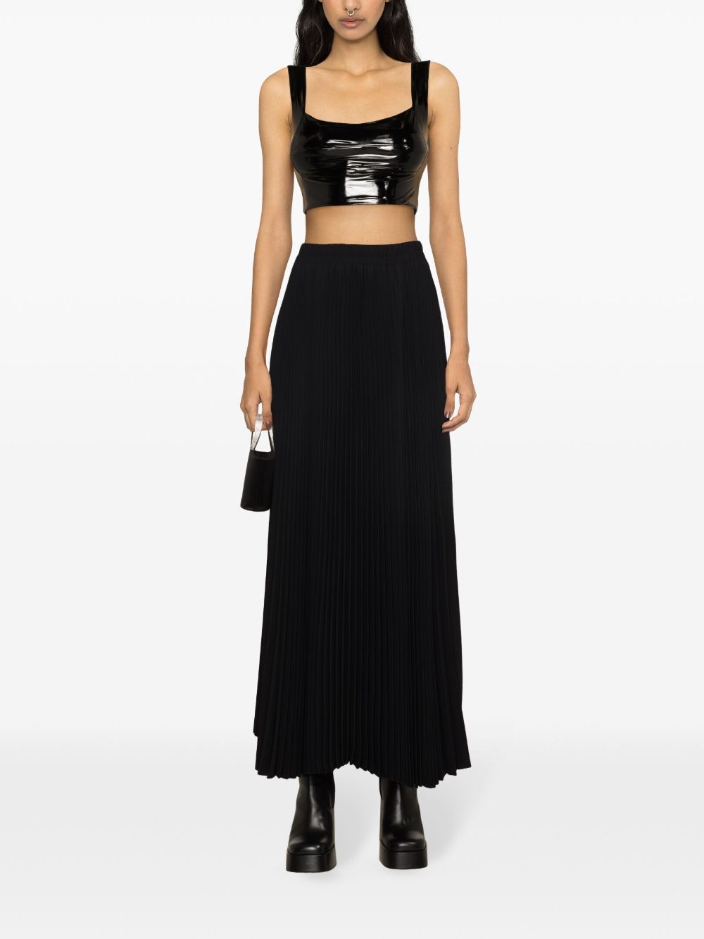 Shop Styland High-waist Pleated Midi Skirt In Black