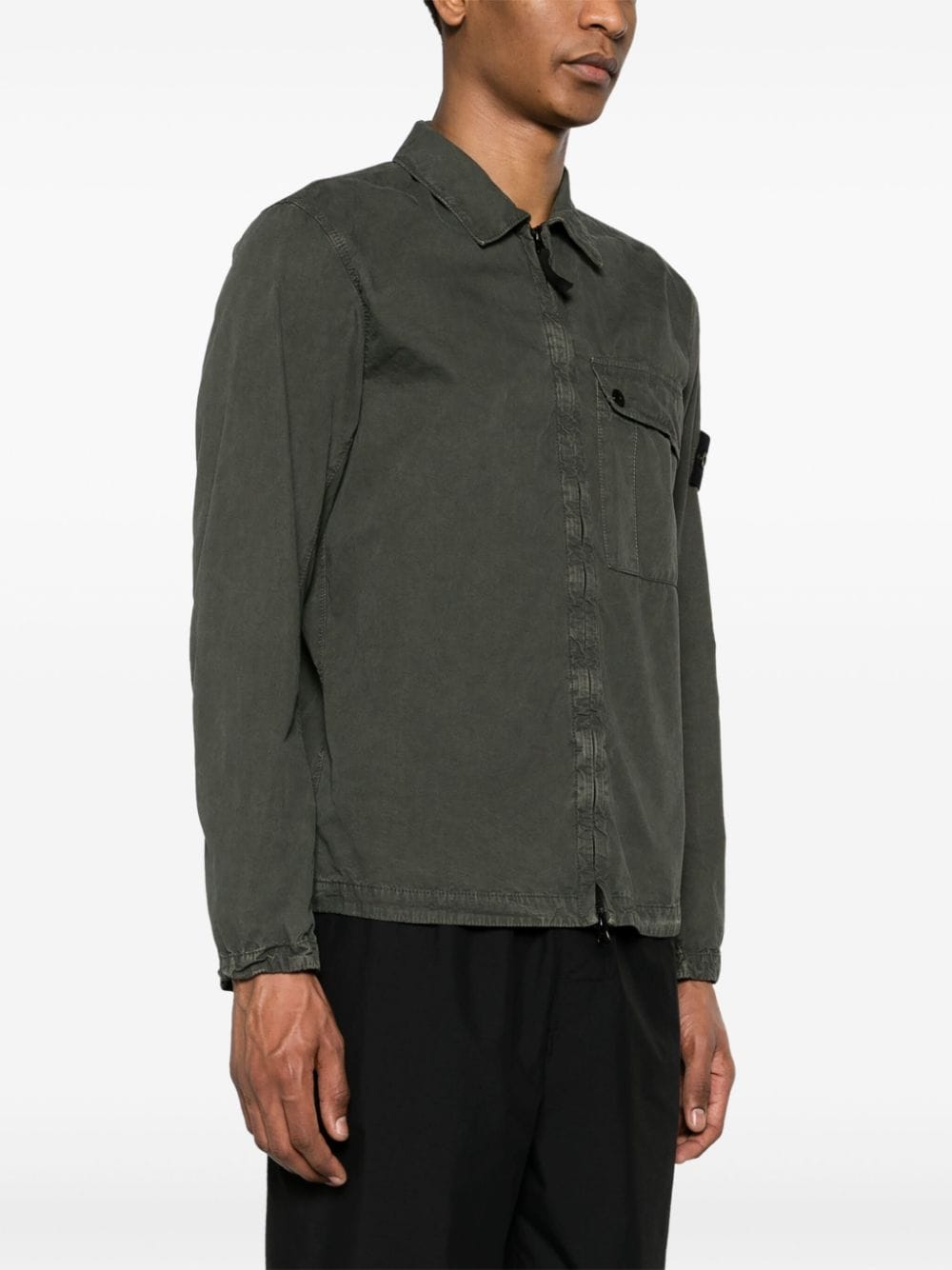 Shop Stone Island Old Treatment Cotton Overshirt In Green