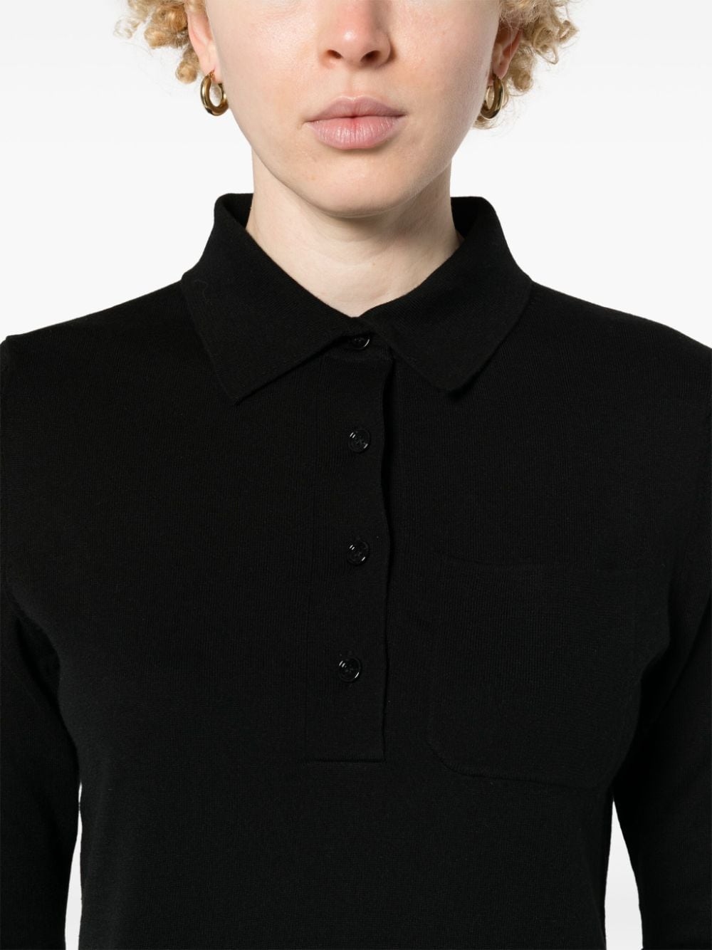 Shop Allude Fine-knit Polo Shirt In Black