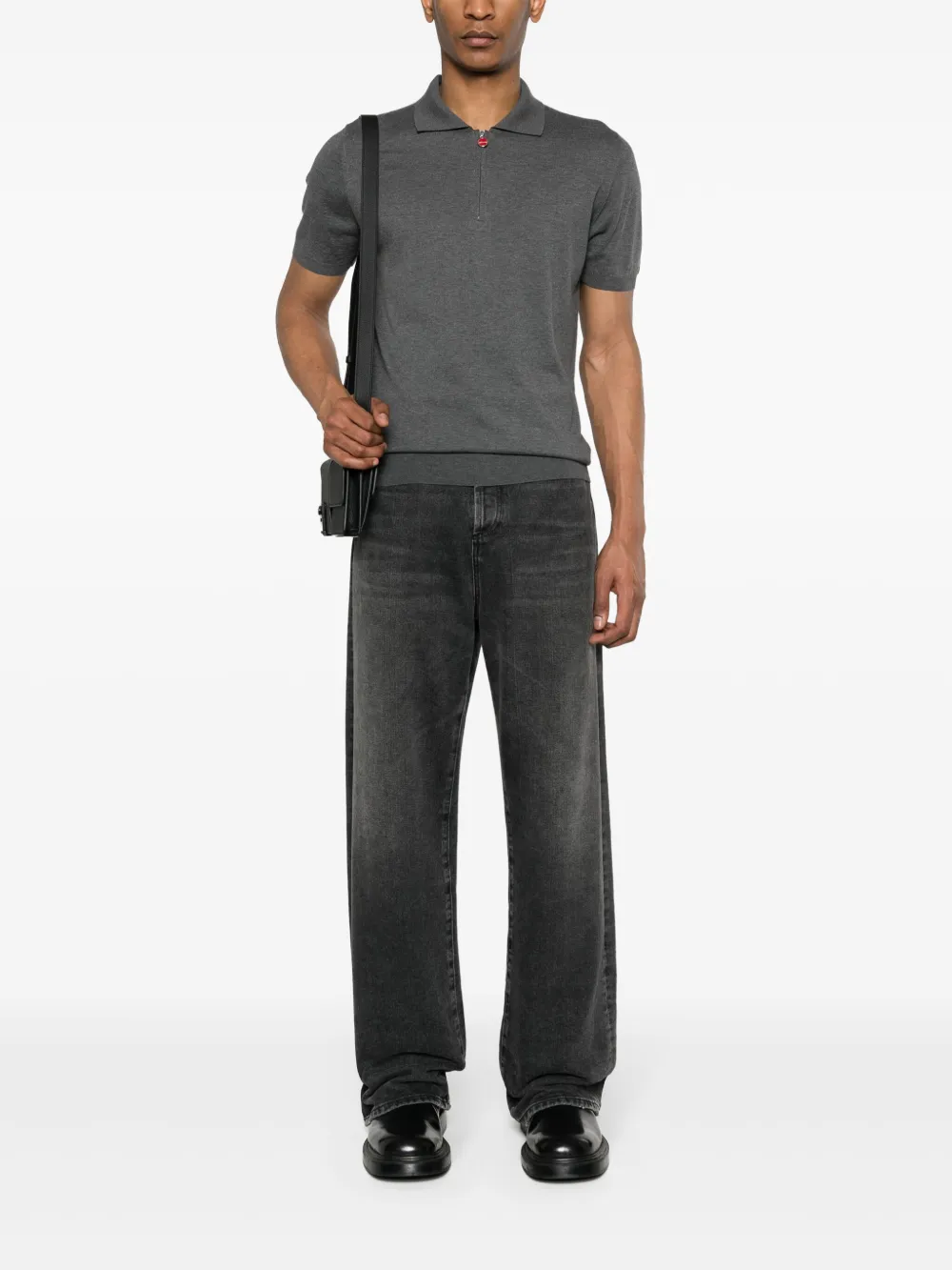 Kiton Geribbeld poloshirt - Grijs