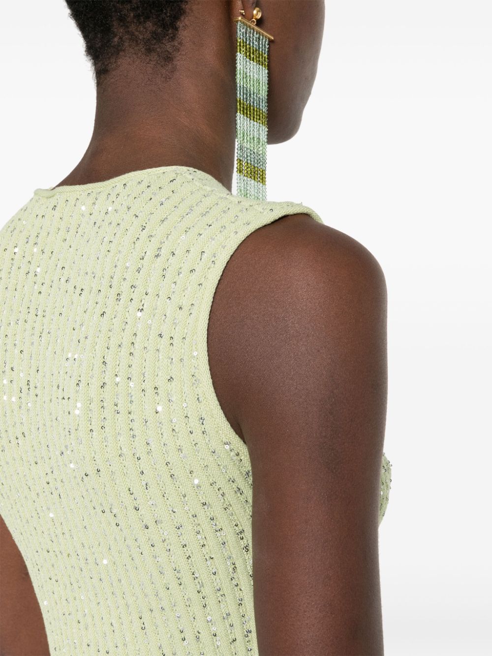 Shop Fabiana Filippi Ribbed-knit Cotton Top In Green