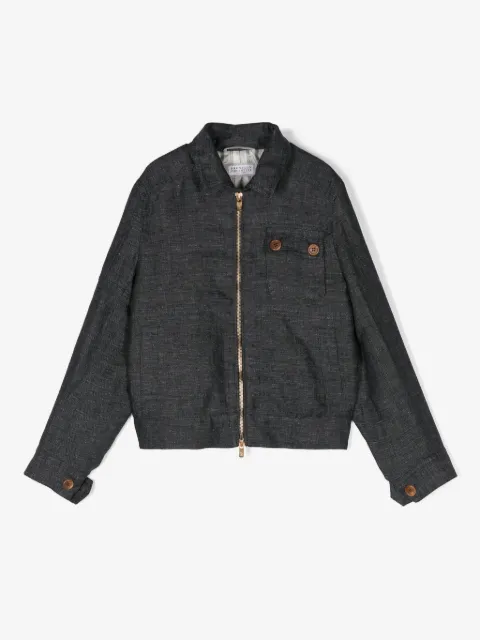 Brunello Cucinelli Kids جاكيت كتان بياقة كلاسيكية