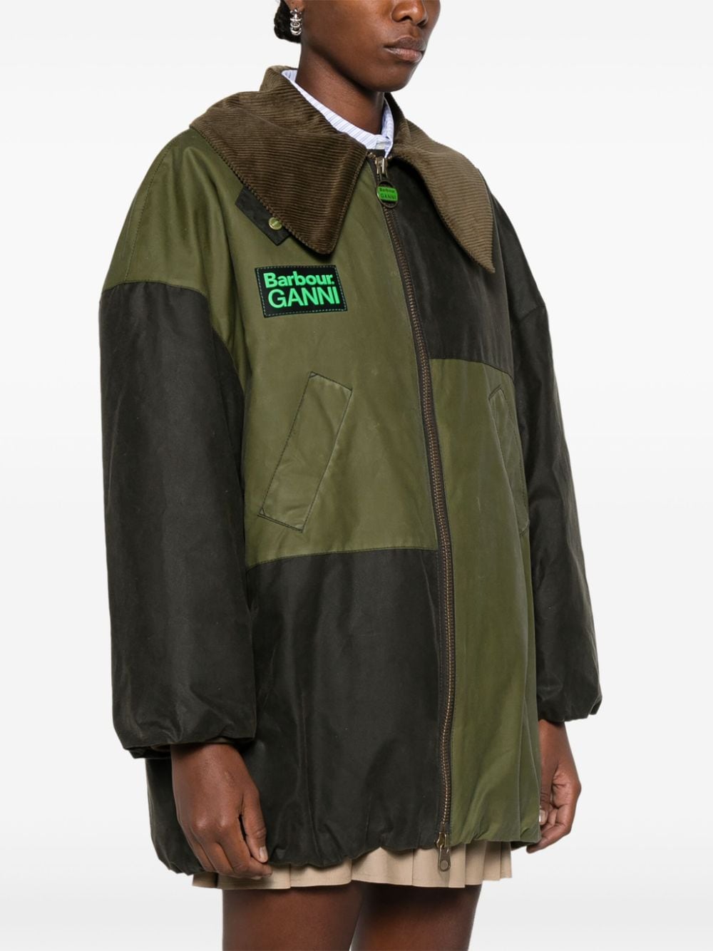 Shop Barbour X Ganni Waxed Bomber Jacket In Green