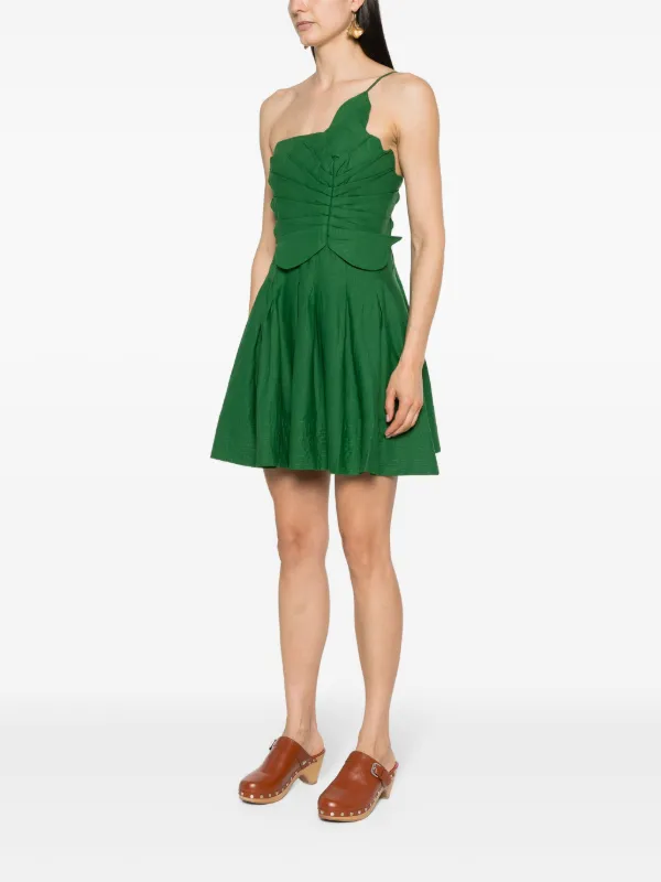 FARM Rio Lea one shoulder Pleated Mini Dress Green FARFETCH TR